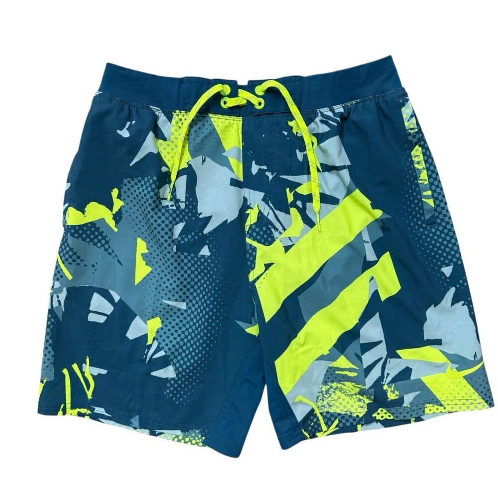 NWOT Nike Swim Trunks Mens Medium Board Shorts Lined Pockets Blue Neon